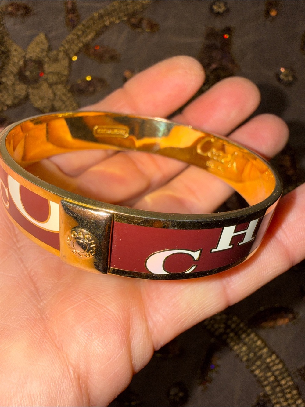 Coach Gold-Tone Bangle with Amber Enamel Interior